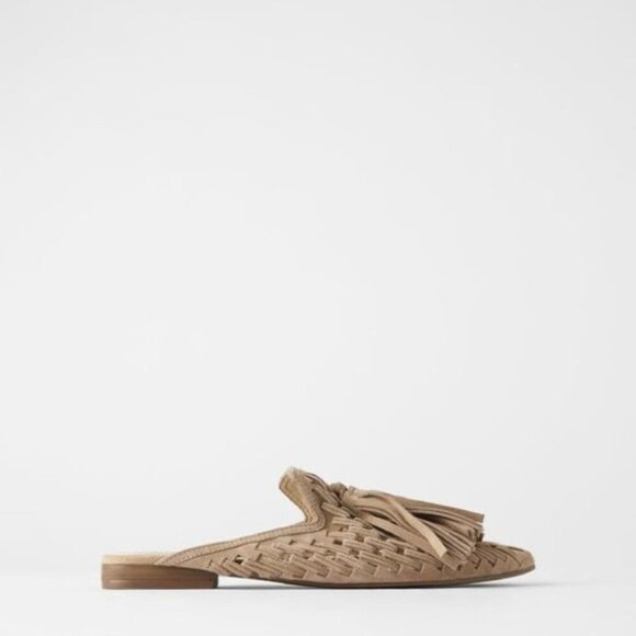 NWT  Zara Women Flat braided leather mules with tassels, Sz 36 - Picture 6 of 16